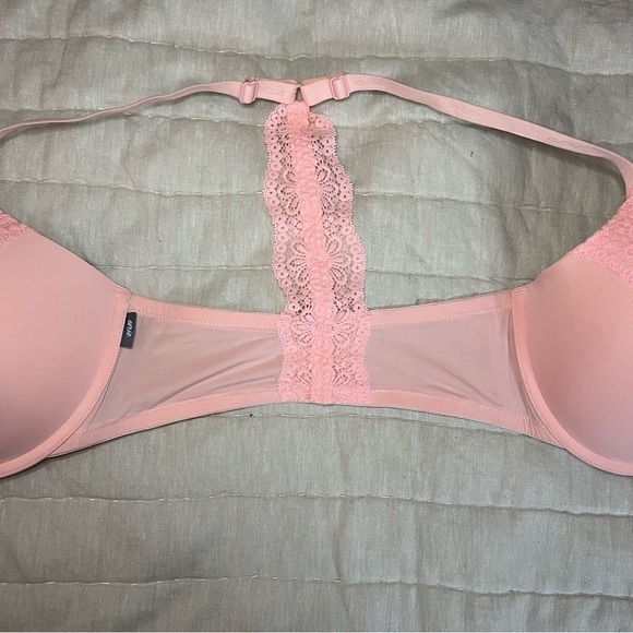 Aerie Light Pink Lace Trimmed Underwire Racerback Push Up Bra Size 32DDD - Picture 7 of 11